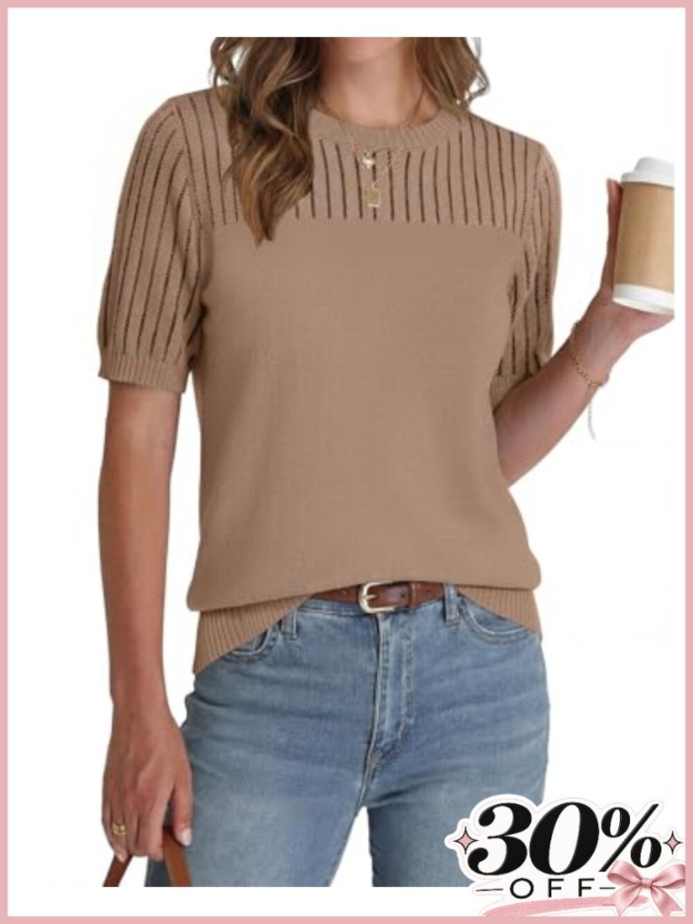 Zeagoo Viscose Short Sleeve Sweater Hollow Out Crew Neck Business Casual